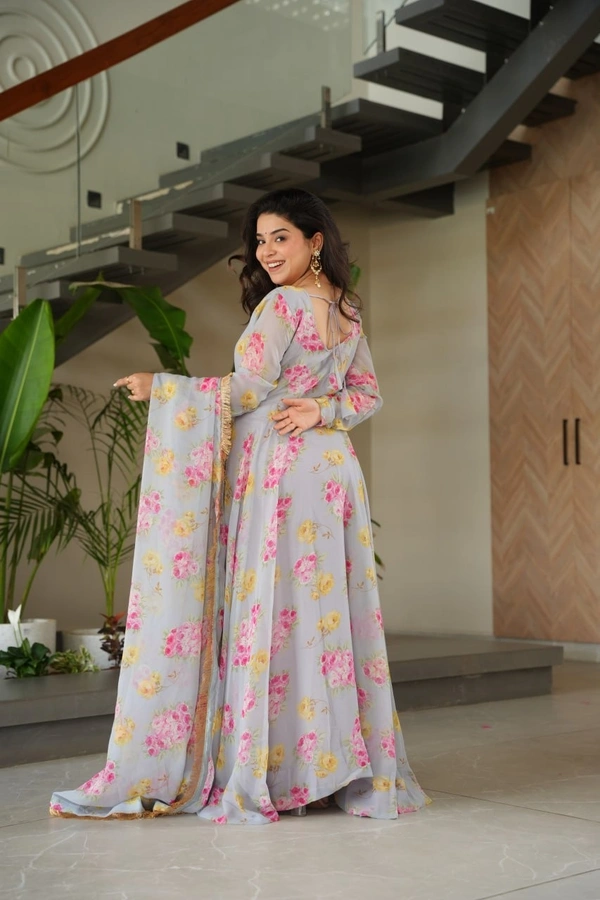 Azorte Fashion  Designer Faux Georgette Floral Print Gown with Dupatta - XXL