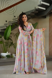 Azorte Fashion  Designer Faux Georgette Floral Print Gown with Dupatta - XXL