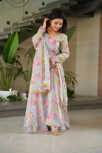 Azorte Fashion  Designer Faux Georgette Floral Print Gown with Dupatta - XXL