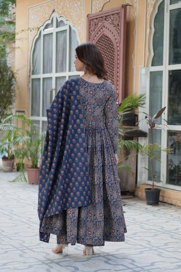 Azorte Fashion Premium Pure Cotton Readymade Kurti-Pant-Dupatta Set with Fancy V Neck - XL