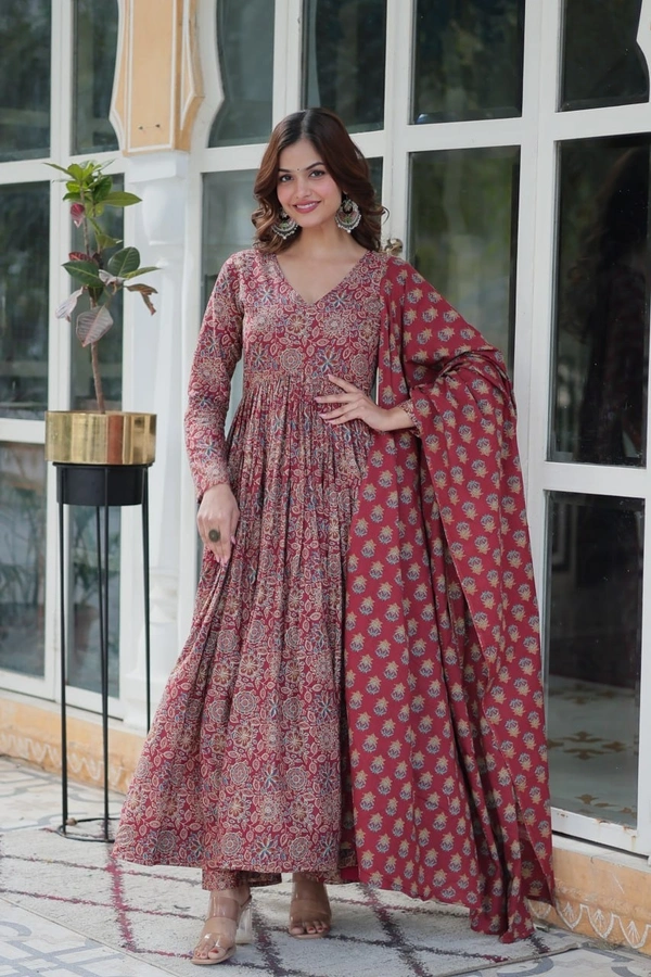 Azorte Fashion Premium Pure Cotton Readymade Kurti-Pant-Dupatta Set with Fancy V Neck - XXL