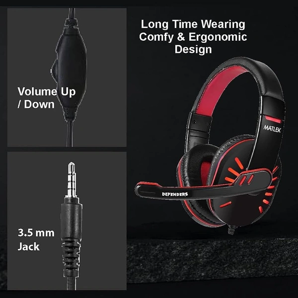 Matlek Maltek Gaming Headphone | Surround Sound | Adjustable Mic Wired Headphone - Black