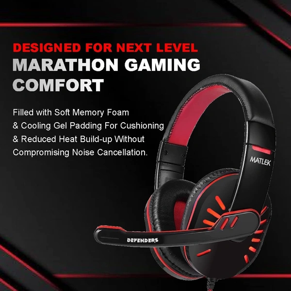 Matlek Maltek Gaming Headphone | Surround Sound | Adjustable Mic Wired Headphone - Black