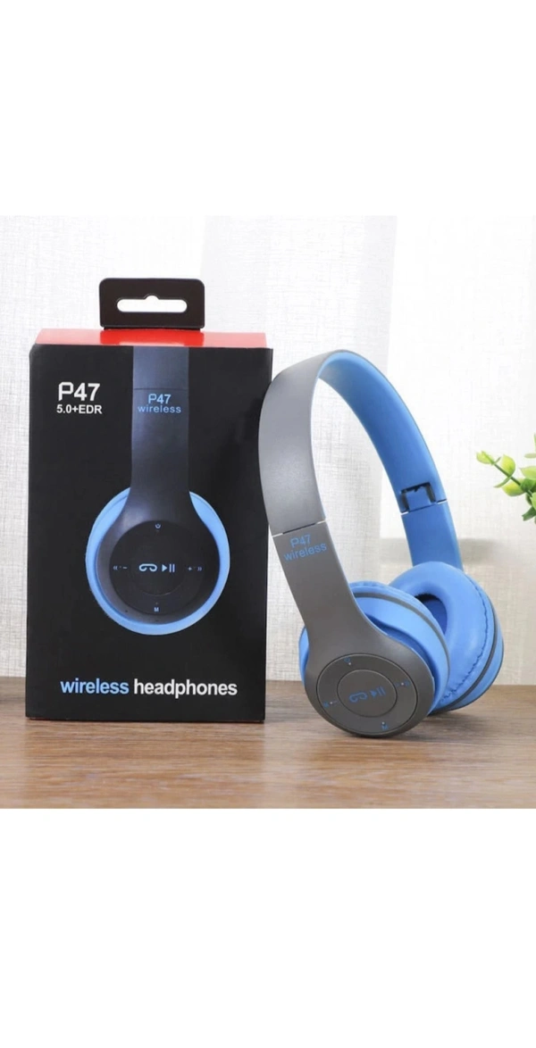 Techobucks Wireless P-47 Bluetooth over-ear Headphone   - Blue, Free size