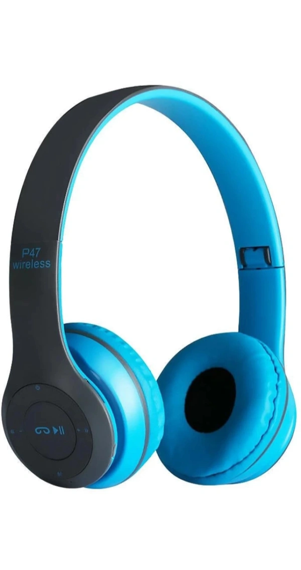 Techobucks Wireless P-47 Bluetooth over-ear Headphone   - Blue, Free size
