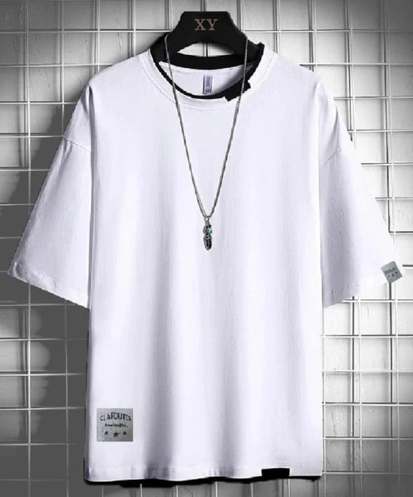 Men Round Neck Polyester White T Shirt - White