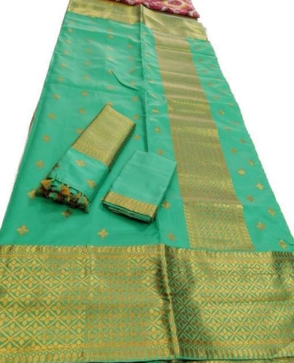 Dokhna Polyester Saree - Mint Green, Free Size