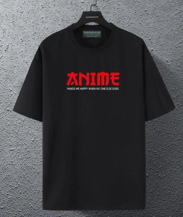 Men's Big Print Anime Black T-Shirt - Black, XL