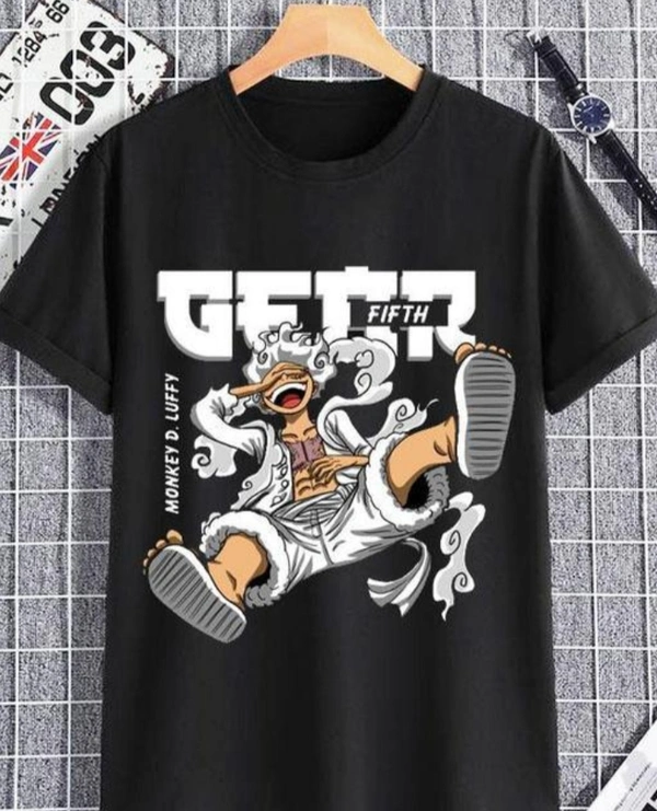 Stylish Black Mens Monkey D Luffy Anime T Shirt - Black, S