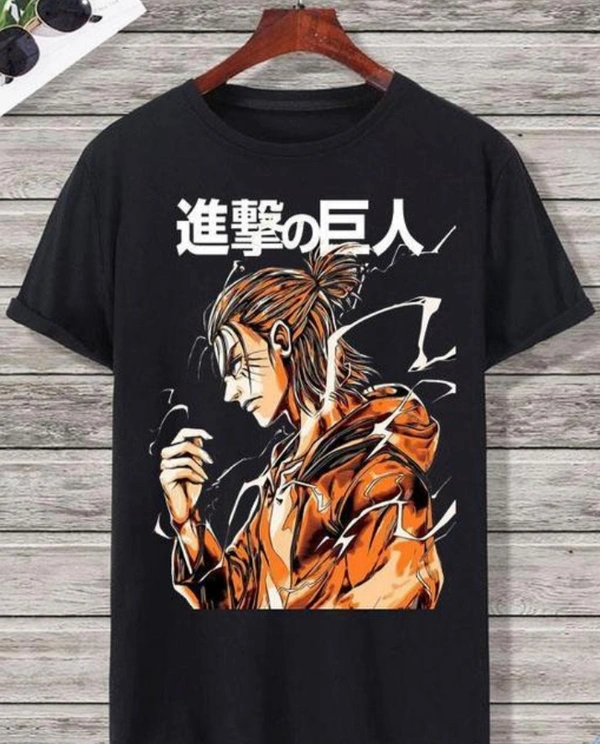 Stylish Men Black Anime Printed T Shirts - Black, S