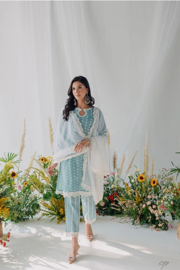 Seher Blue Mulmul Kurti for Ladies  - M