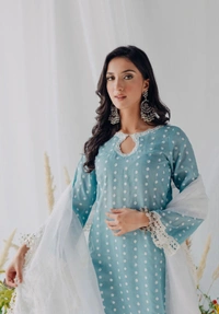 Seher Blue Mulmul Kurti for Ladies  - M