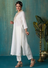 Likha White Tyohar Embroidered Kurti  - M