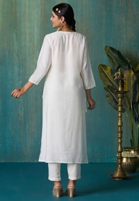 Likha White Tyohar Embroidered Kurti  - M