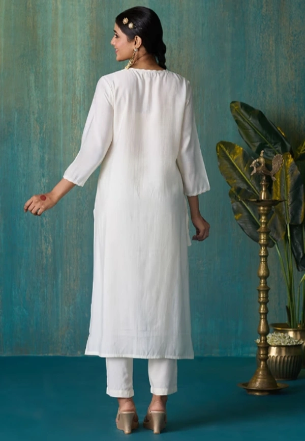 Likha White Tyohar Embroidered Kurti  - M