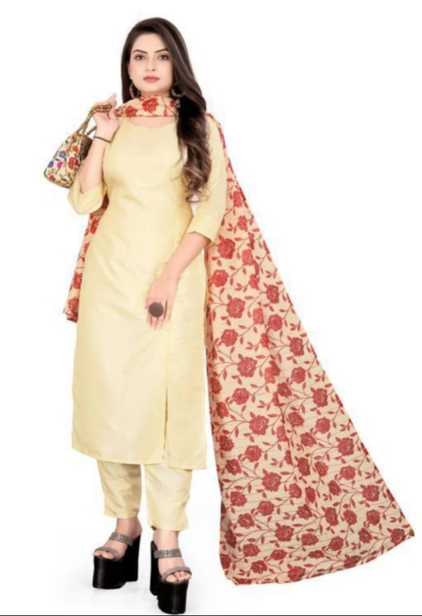 Cotton Kurta Set With Dupatta - Cream, L