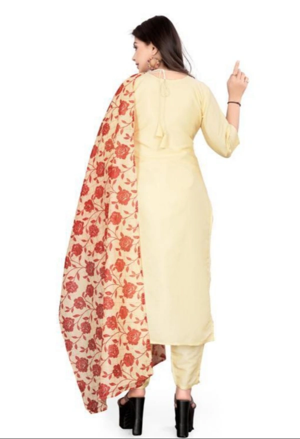 Cotton Kurta Set With Dupatta - Cream, L