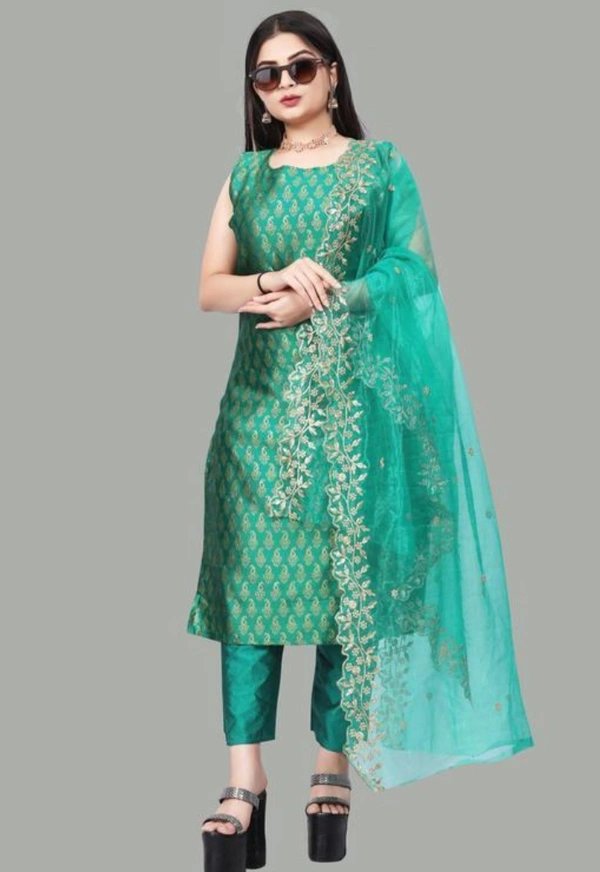 Women's Wover Design Kurta With Pant And Dupatta Set - Pelorous, L