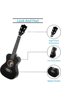 Festra UK-40-Black Concert (23 Inch) Ukulele Body made with Lindon and Mahogany Wood with Bag and 2 Picks (CONCERT-UK-40, BLACK) - Black, Small