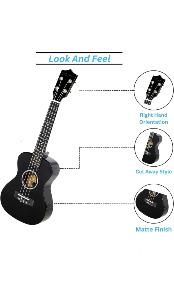 Festra UK-40-Black Concert (23 Inch) Ukulele Body made with Lindon and Mahogany Wood with Bag and 2 Picks (CONCERT-UK-40, BLACK) - Black, Small