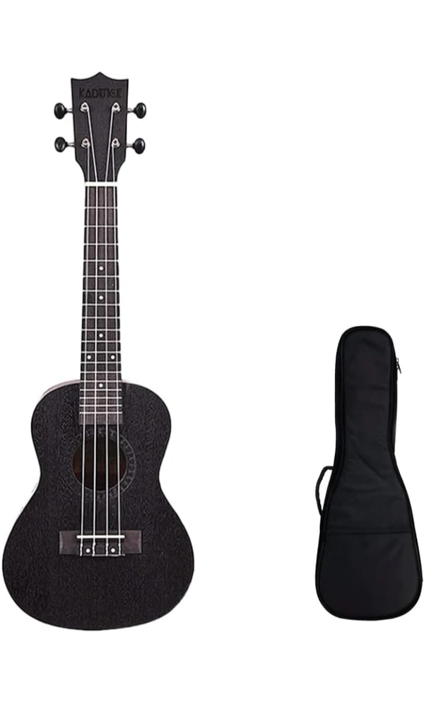 Kadence Concert Ukulele 23" Spring Summer Collection of Ukuleles-fluorocarbon strings, matt finish with Strap & Bag - Black, Small
