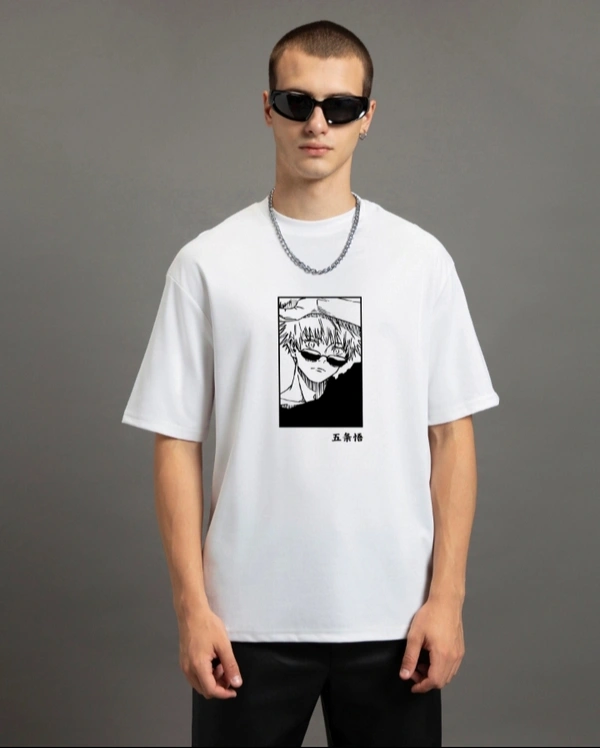 Men's White Jujutsu Sorcerer Printed Oversized T-shirt  - XL, White