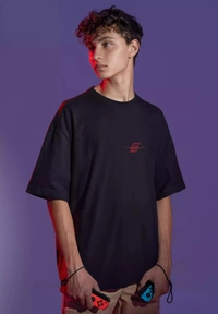 Alfaq Men's Black Uzumaki Naruto One Tail Oversized T-shirt  - Black, XL