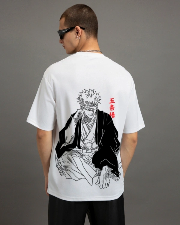 Men's White Jujutsu Sorcerer Printed Oversized T-shirt  - S, White
