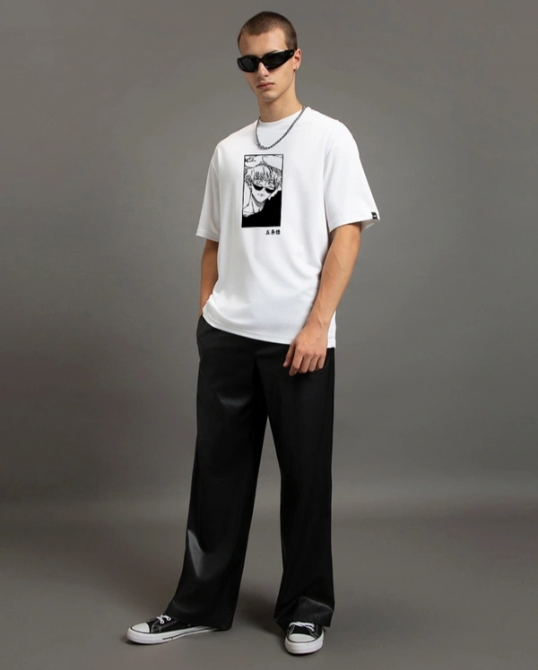 Men's White Jujutsu Sorcerer Printed Oversized T-shirt  - S, White