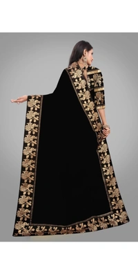 KGDR TRENDZ Solid/Plain Chanderi Cotton BlendSaree (Black) - Black, Free Size
