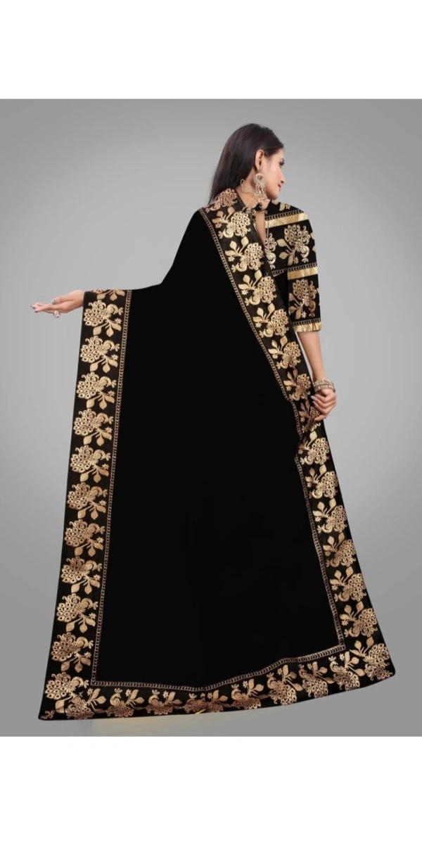 KGDR TRENDZ Solid/Plain Chanderi Cotton BlendSaree (Black) - Black, Free Size