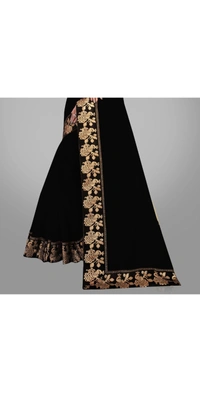 KGDR TRENDZ Solid/Plain Chanderi Cotton BlendSaree (Black) - Black, Free Size