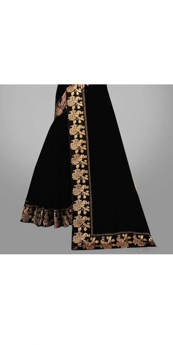 KGDR TRENDZ Solid/Plain Chanderi Cotton BlendSaree (Black) - Black, Free Size