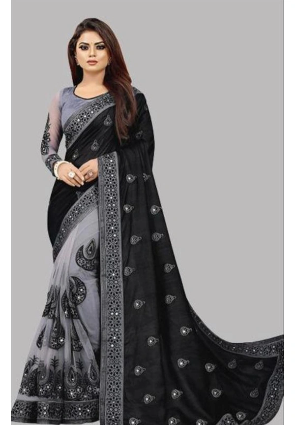 Black Fancy Saree - Black, Free Size