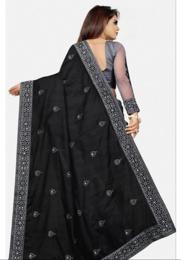 Black Fancy Saree - Black, Free Size