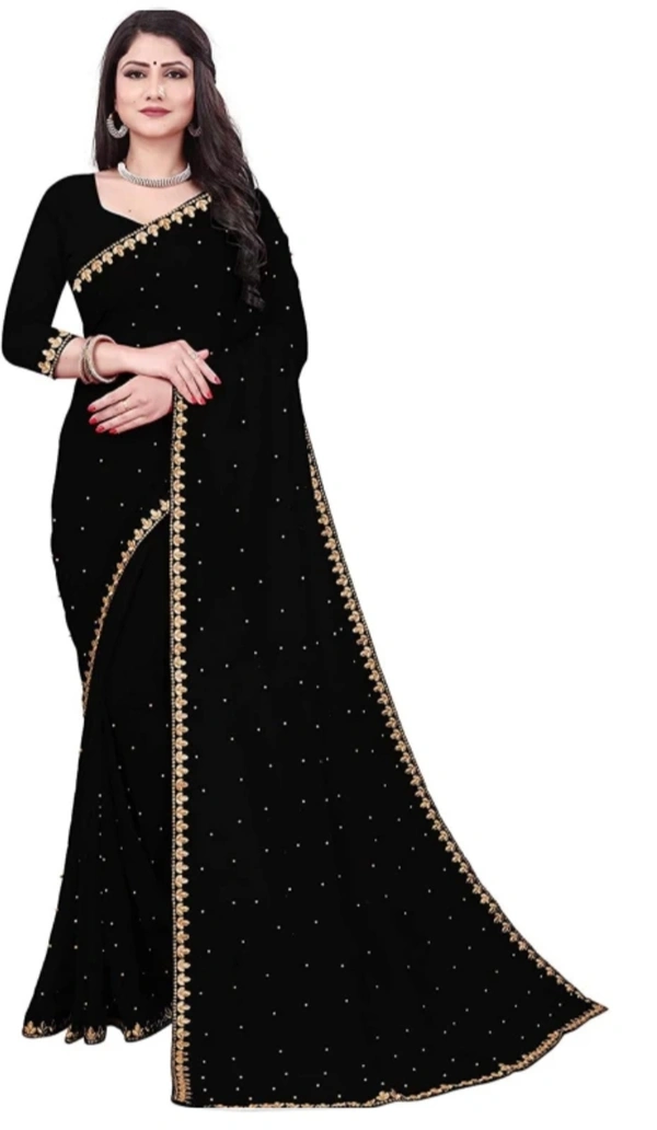 Embellished Bollywood Lycra Blend Saree - Black, Free Size