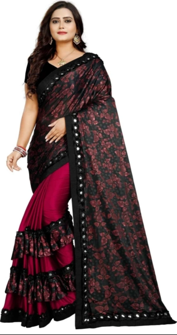 Floral Print Bollywood Lycra Blend Saree - Free Size