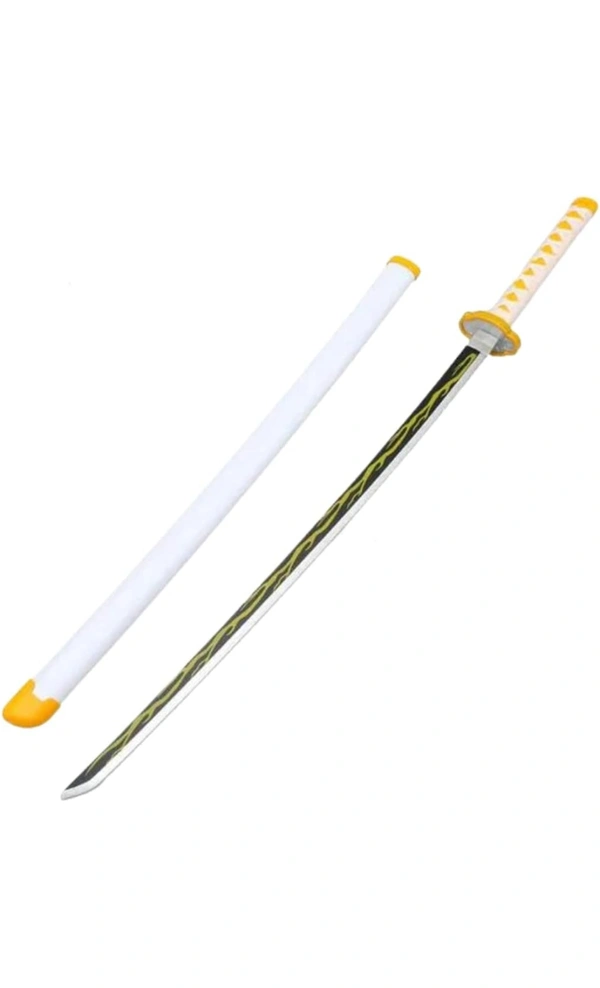 Kawaii Kart | Demon Slayer Cosplay Wooden Sword Zenitsu Agatsuma Nichirin Life Size Replica Wooden Katana - 104 cm | Perfect for Anime Gift, Anime Cosplay, Anime Merchandise Collectibles - 104 cm