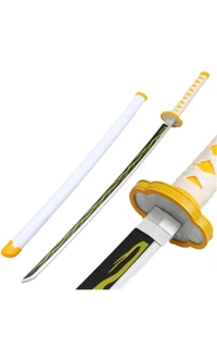 Kawaii Kart | Demon Slayer Cosplay Wooden Sword Zenitsu Agatsuma Nichirin Life Size Replica Wooden Katana - 104 cm | Perfect for Anime Gift, Anime Cosplay, Anime Merchandise Collectibles - 104 cm