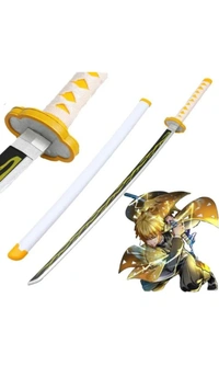 Kawaii Kart | Demon Slayer Cosplay Wooden Sword Zenitsu Agatsuma Nichirin Life Size Replica Wooden Katana - 104 cm | Perfect for Anime Gift, Anime Cosplay, Anime Merchandise Collectibles - 104 cm