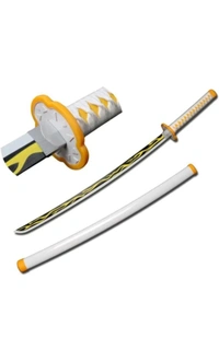 Kawaii Kart | Demon Slayer Cosplay Wooden Sword Zenitsu Agatsuma Nichirin Life Size Replica Wooden Katana - 104 cm | Perfect for Anime Gift, Anime Cosplay, Anime Merchandise Collectibles - 104 cm