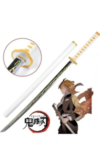 Kawaii Kart | Demon Slayer Cosplay Wooden Sword Zenitsu Agatsuma Nichirin Life Size Replica Wooden Katana - 104 cm | Perfect for Anime Gift, Anime Cosplay, Anime Merchandise Collectibles - 104 cm