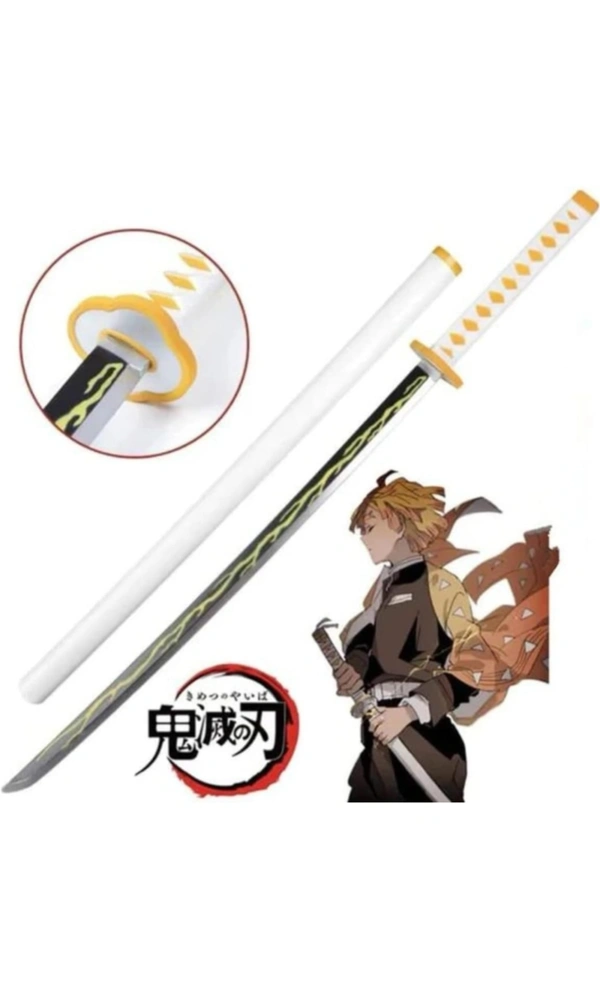 Kawaii Kart | Demon Slayer Cosplay Wooden Sword Zenitsu Agatsuma Nichirin Life Size Replica Wooden Katana - 104 cm | Perfect for Anime Gift, Anime Cosplay, Anime Merchandise Collectibles - 104 cm