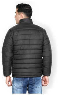 Men Puffer Solid Jacket - Black, M