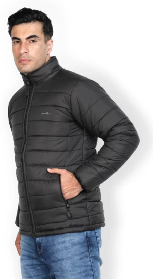 Men Puffer Solid Jacket - Black, L