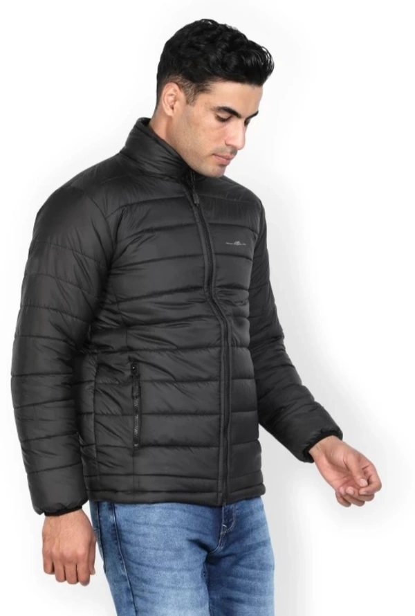 Men Puffer Solid Jacket - Black, L