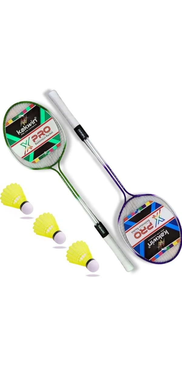 Kakwin X2-PRO Set Of 2 Piece Double Shaft Badminton Racket With 3 Piece Plastic Shuttle Badminton Kit - 26 Inches