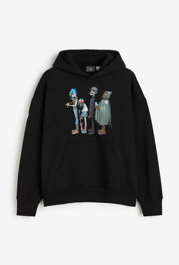 H&M Oversized Fit Printed Hoodie  - Black, M