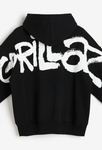 H&M Oversized Fit Printed Hoodie  - Black, M
