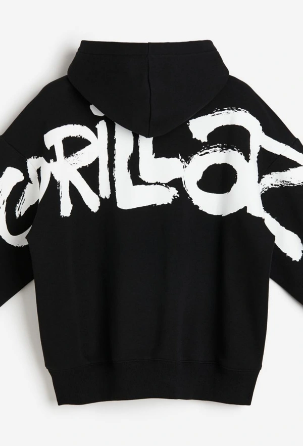 H&M Oversized Fit Printed Hoodie  - Black, M